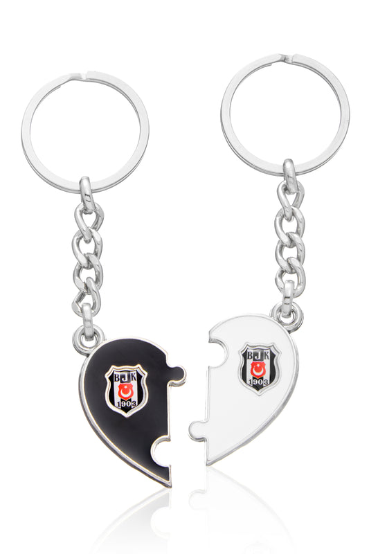 Beşiktaş Kişiye Özel Çift Kalp Anahtarlık - Sevgiliye Hediye