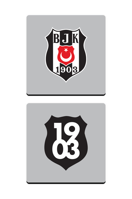 Beşiktaş 1903 Arma Ahşap Bardak Altlığı 2'li Set