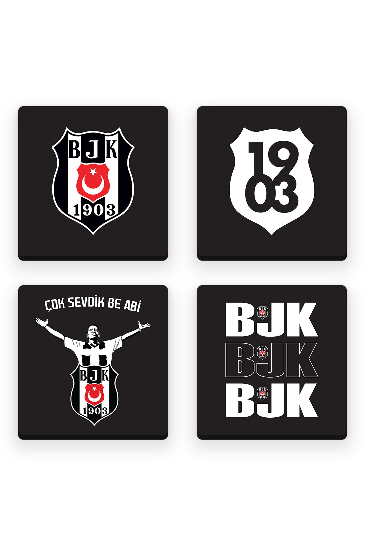 Beşiktaş Çok Sevdik Ahşap Bardak Altlığı 4'lü Set
