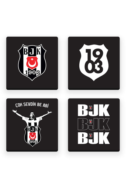Beşiktaş Çok Sevdik Ahşap Bardak Altlığı 4'lü Set