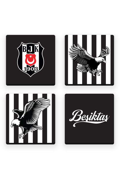Beşiktaş Çubuklu Kartal Ahşap Bardak Altlığı 4'lü Set