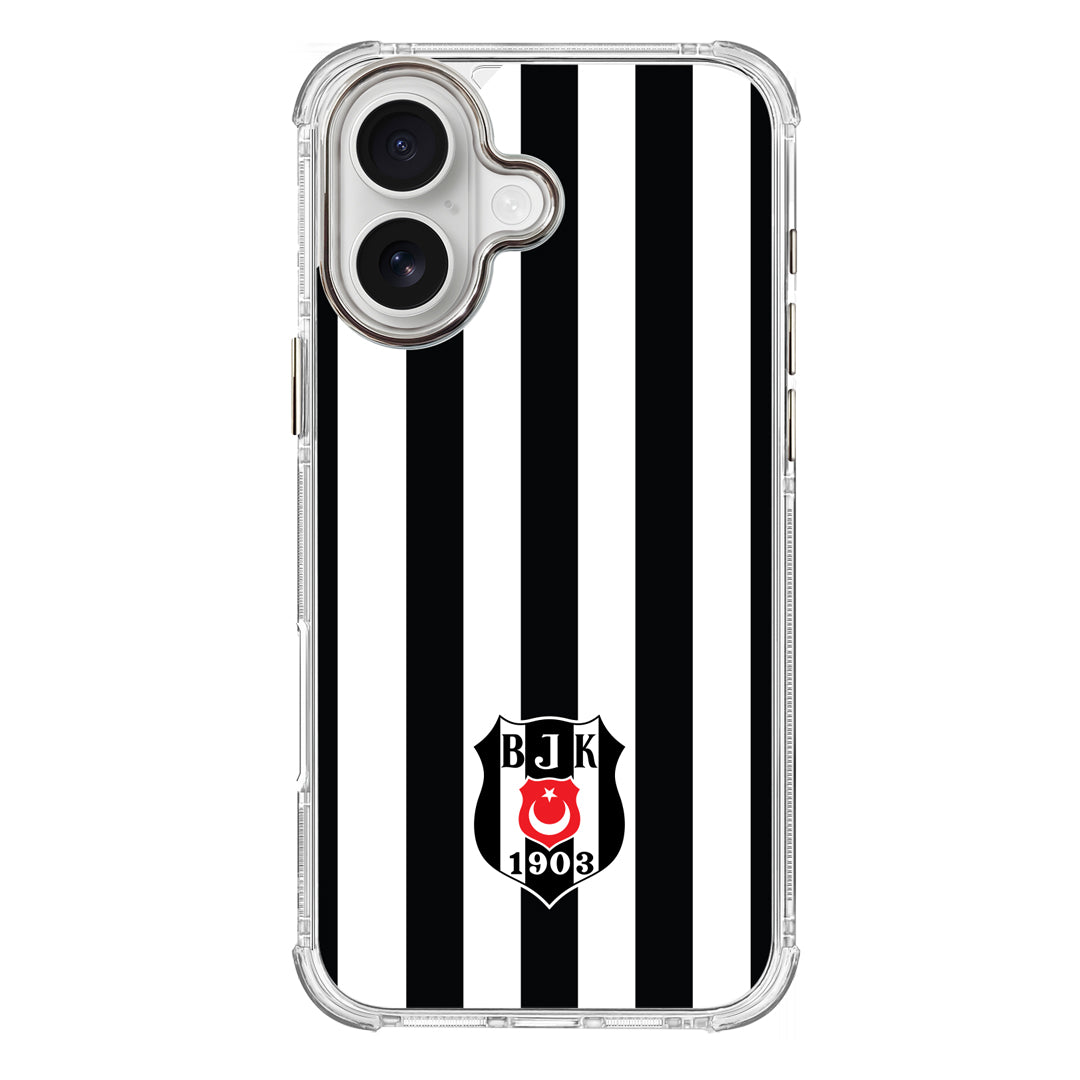 Beşiktaş Çubuklu Logo Şeffaf iPhone 16 Telefon Kılıfı