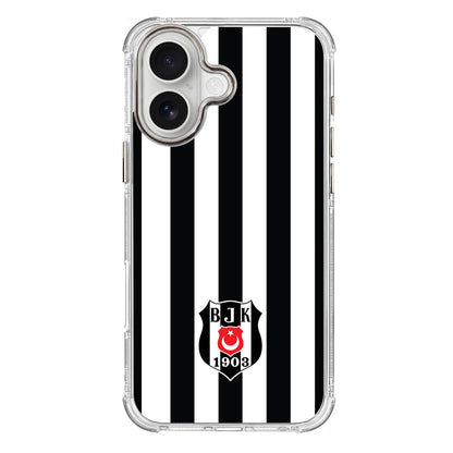 Beşiktaş Çubuklu Logo Şeffaf iPhone 16 Telefon Kılıfı
