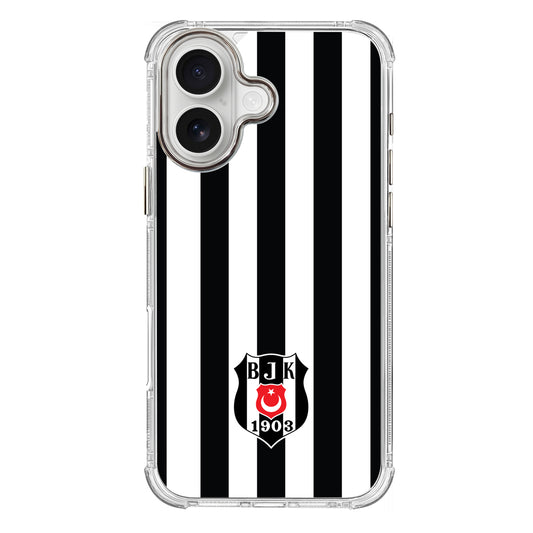 Beşiktaş Çubuklu Logo Şeffaf iPhone 16 Telefon Kılıfı