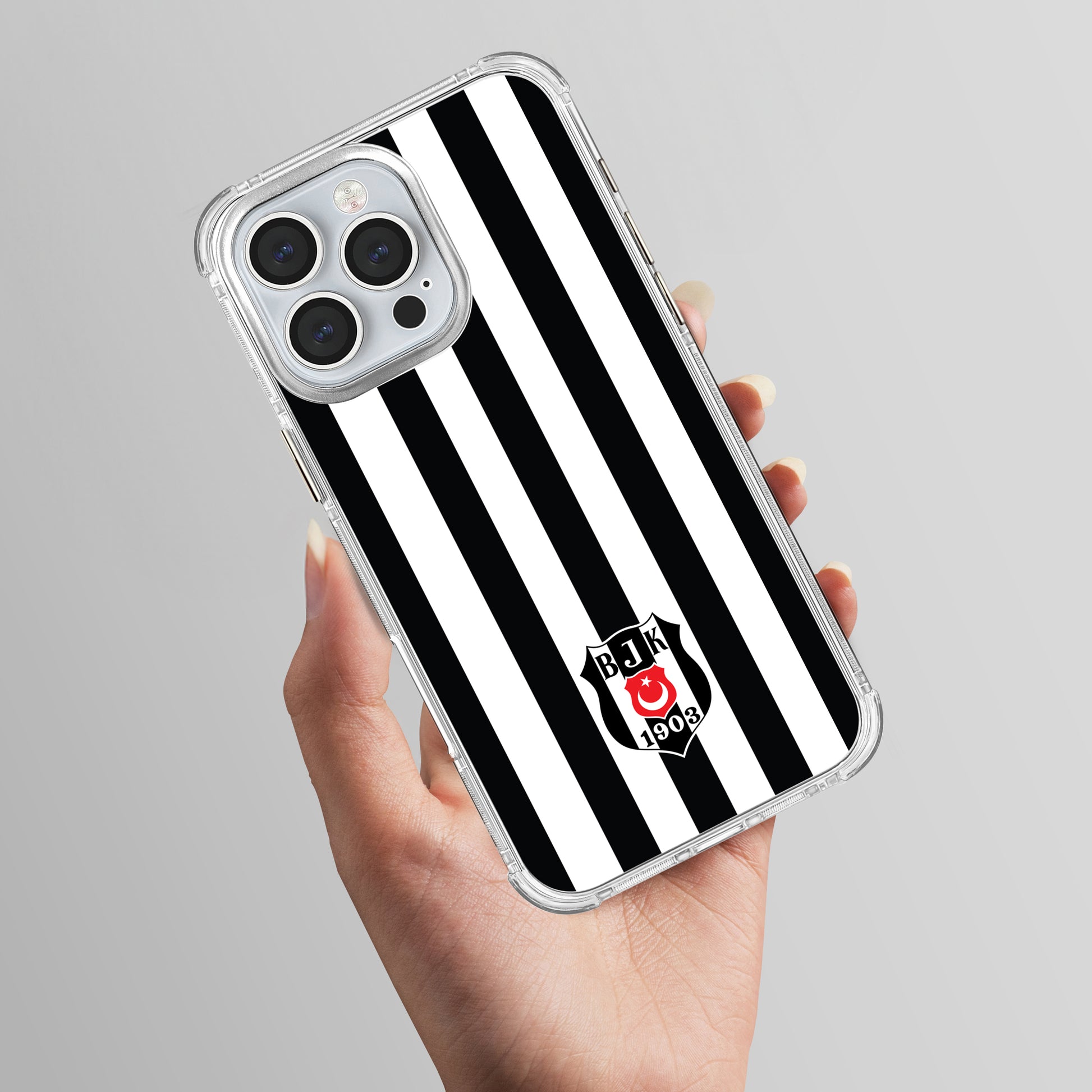 Beşiktaş Çubuklu Logo Şeffaf iPhone 16 Pro Max Telefon Kılıfı