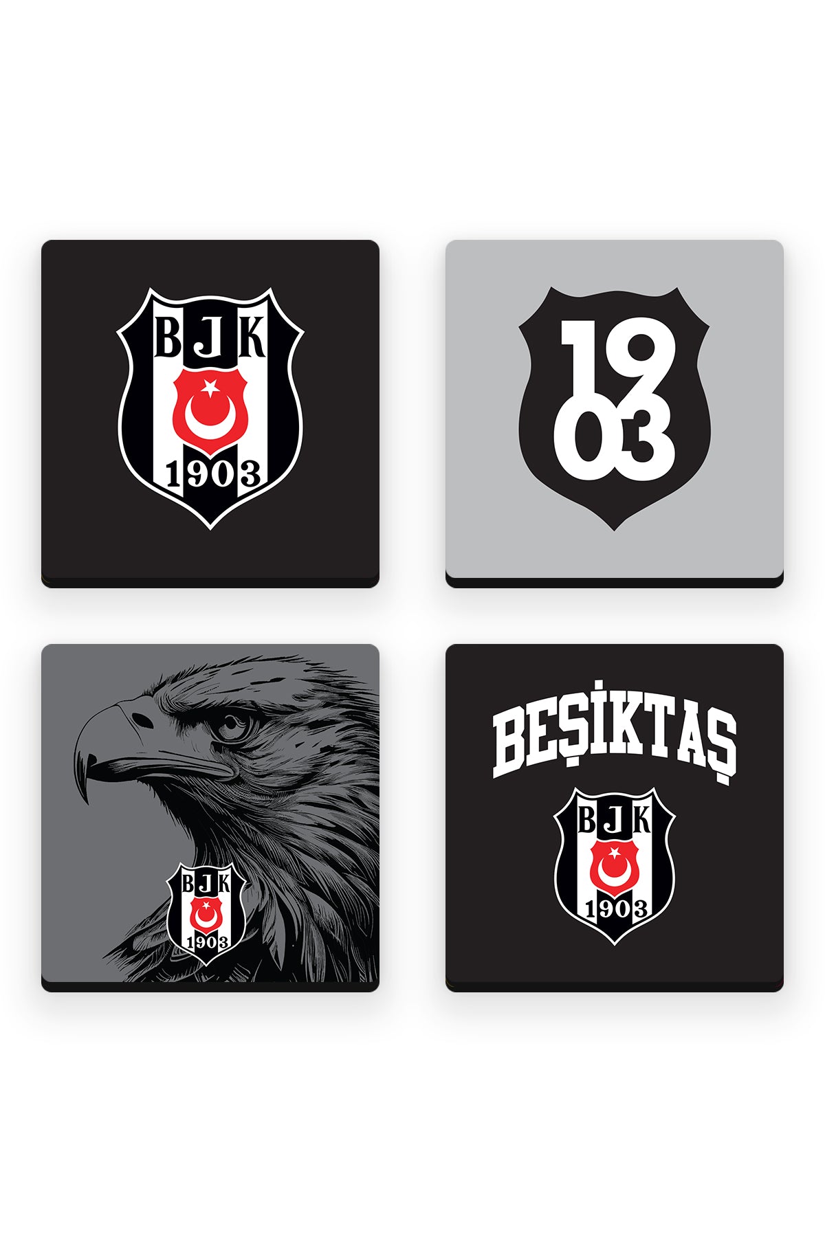 Beşiktaş Kara Kartal Ahşap Bardak Altlığı 4'lü Set