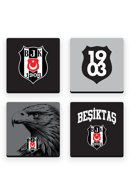 Beşiktaş Kara Kartal Ahşap Bardak Altlığı 4'lü Set