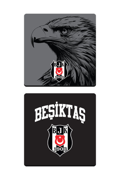 Beşiktaş Kartal Arma Ahşap Bardak Altlığı 2'li Set
