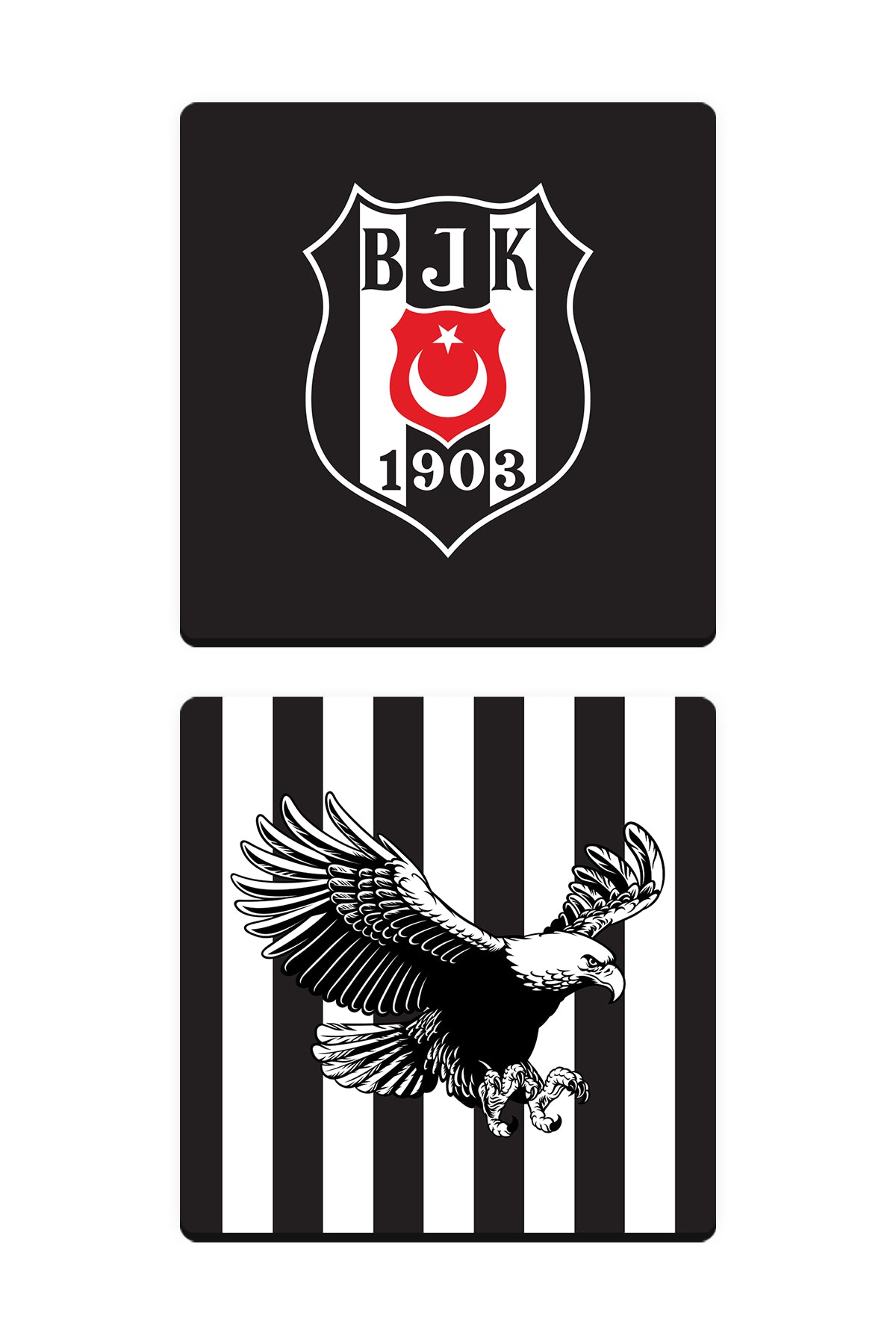 Beşiktaş Kartal Arma Çubuklu Ahşap Bardak Altlığı 2'li Set