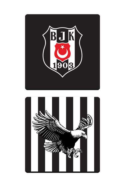 Beşiktaş Kartal Arma Çubuklu Ahşap Bardak Altlığı 2'li Set