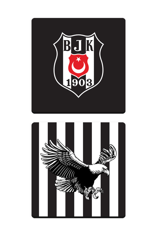 Beşiktaş Kartal Arma Çubuklu Ahşap Bardak Altlığı 2'li Set
