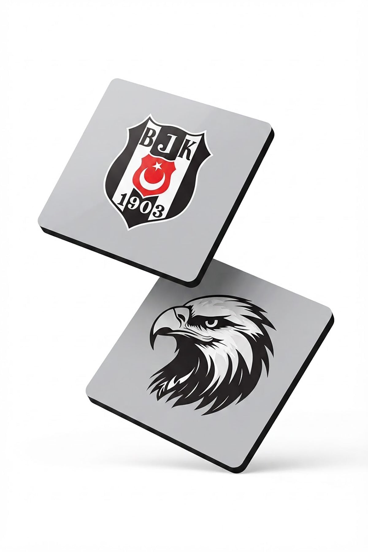 Beşiktaş Kartal Arma Gri Ahşap Bardak Altlığı