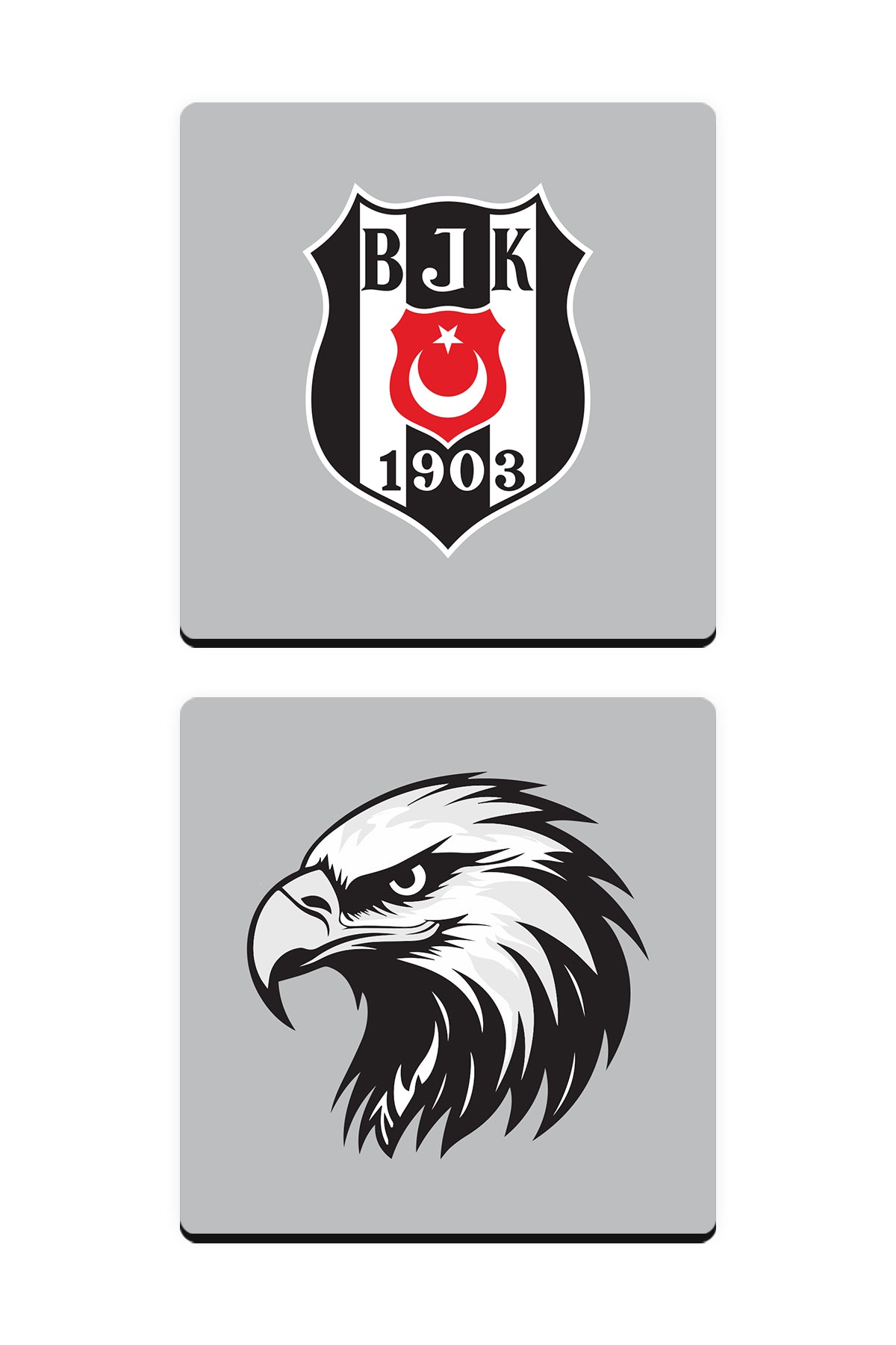 Beşiktaş Kartal Arma Gri Ahşap Bardak Altlığı 2'li Set