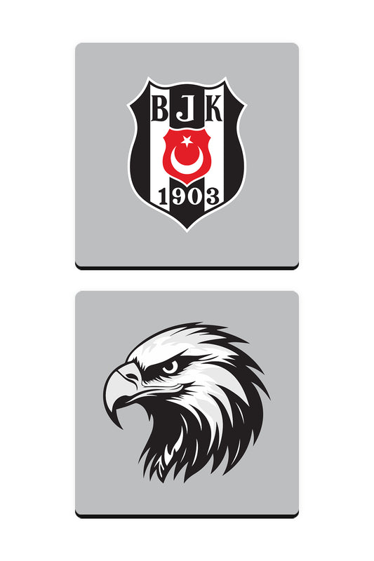 Beşiktaş Kartal Arma Gri Ahşap Bardak Altlığı 2'li Set
