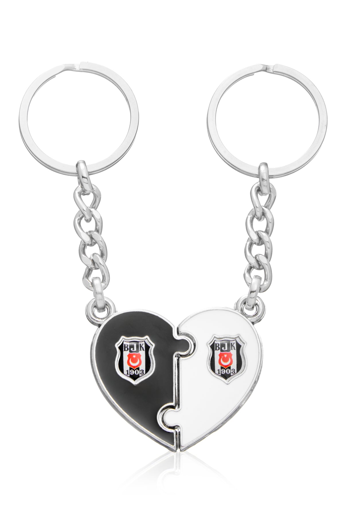 Beşiktaş Kişiye Özel Çift Kalp Anahtarlık - Sevgiliye Hediye