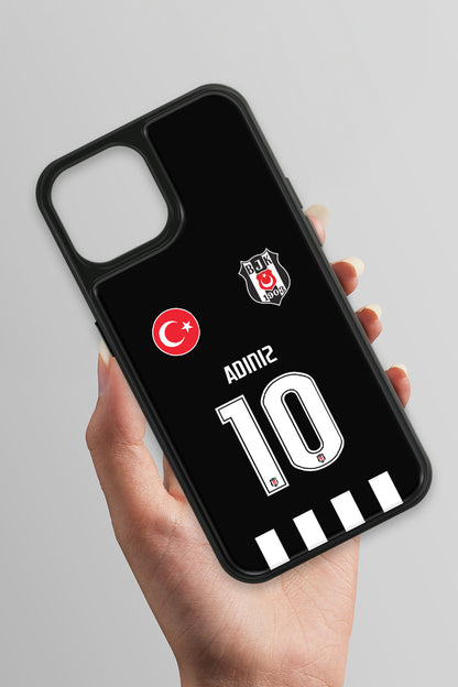 Beşiktaş Kişiye Özel Siyah Forma iPhone 13 Cam Kılıf