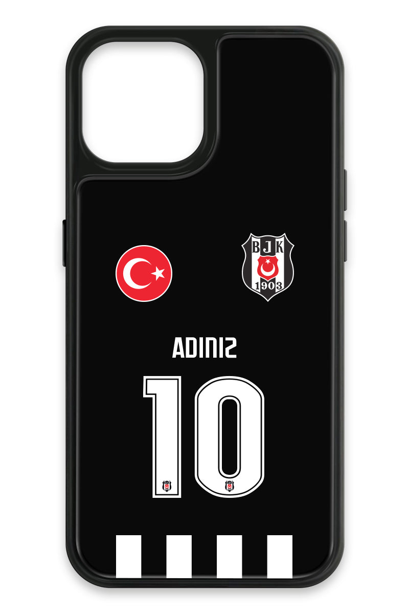 Beşiktaş Kişiye Özel Siyah Forma iPhone 13 Cam Telefon Kılıfı
