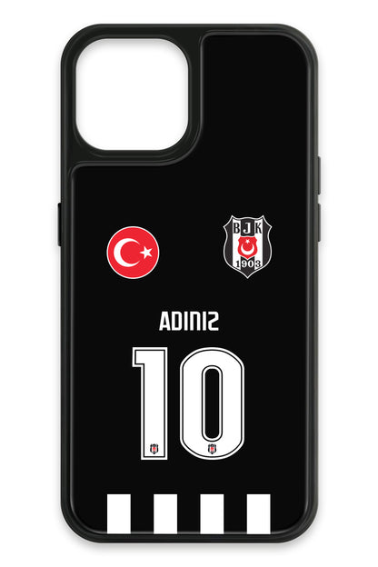 Beşiktaş Kişiye Özel Siyah Forma iPhone 13 Cam Telefon Kılıfı