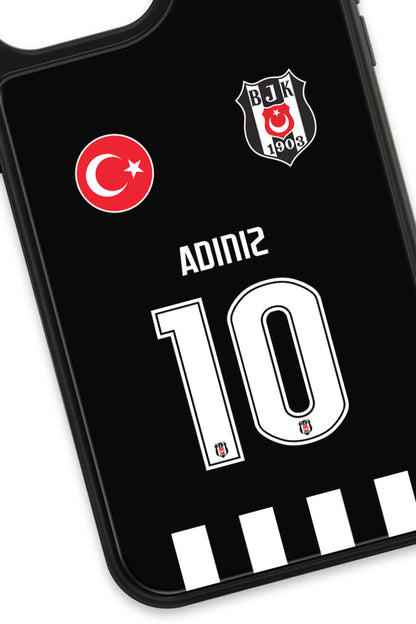 Beşiktaş Kişiye Özel Siyah Forma iPhone 13 Pro Max Cam Kılıf