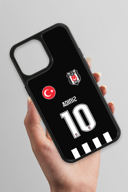 Beşiktaş Kişiye Özel Siyah Forma iPhone 13 Pro Max Cam Kılıf