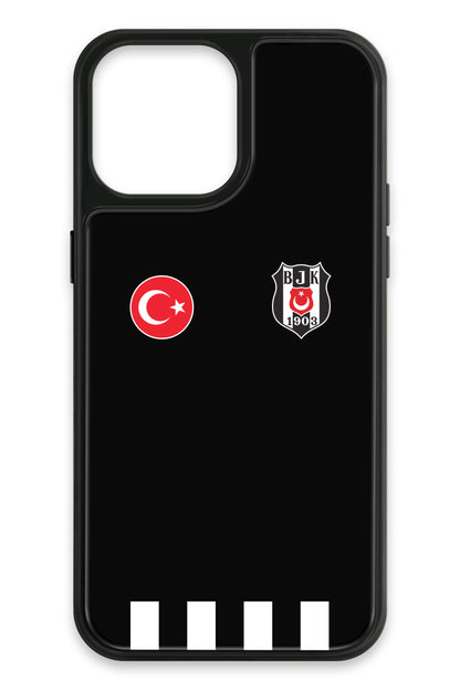 Beşiktaş Kişiye Özel Siyah Forma iPhone 13 Pro Max Cam Kılıf