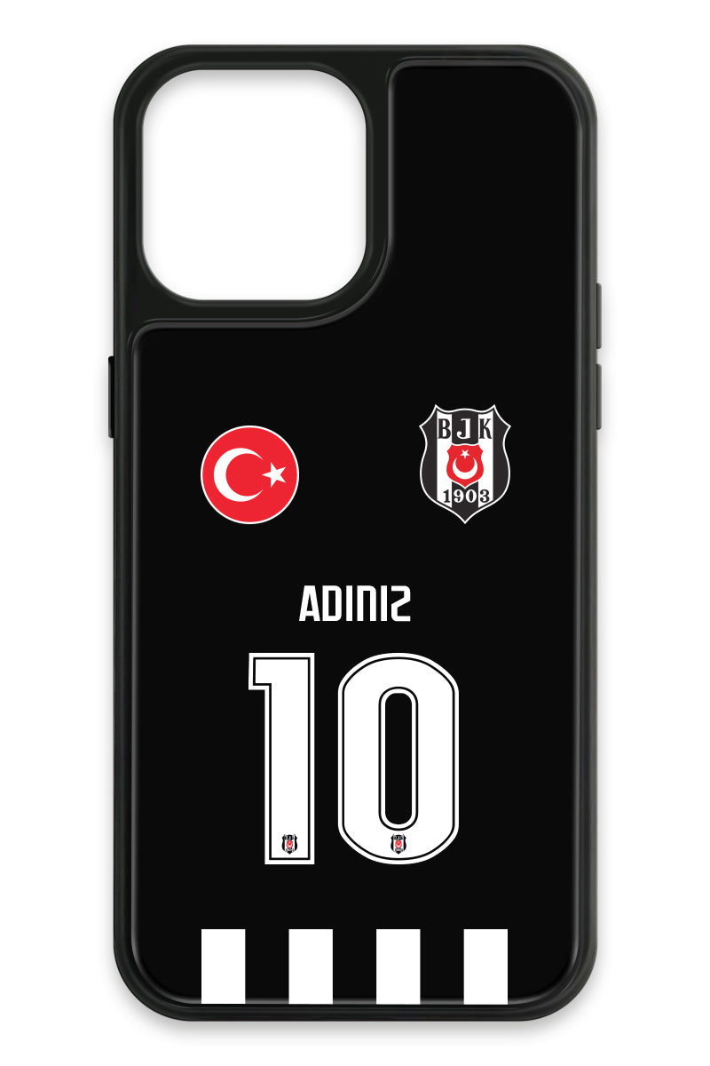 Beşiktaş Kişiye Özel Siyah Forma iPhone 13 Pro Max Cam Telefon Kılıfı