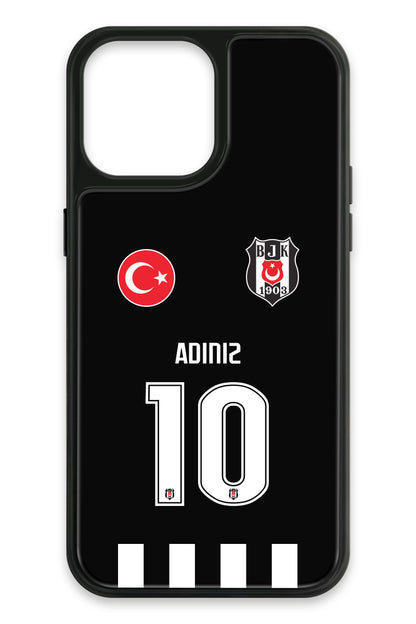 Beşiktaş Kişiye Özel Siyah Forma iPhone 13 Pro Max Cam Telefon Kılıfı