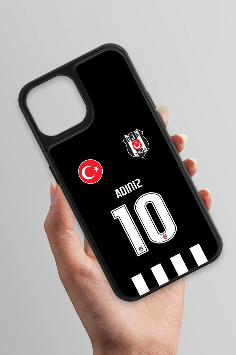 Beşiktaş Kişiye Özel Siyah Forma iPhone 14 Cam Kılıf