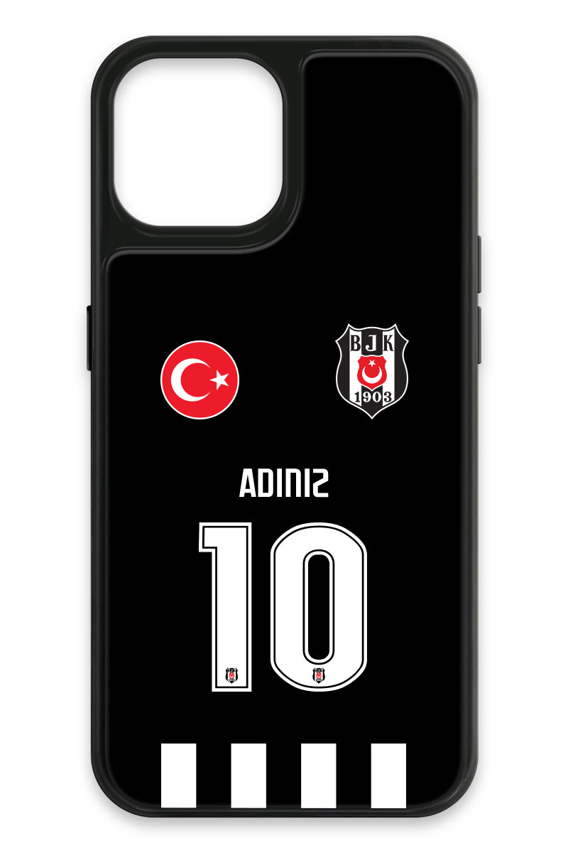 Beşiktaş Kişiye Özel Siyah Forma iPhone 14 Cam Telefon Kılıfı