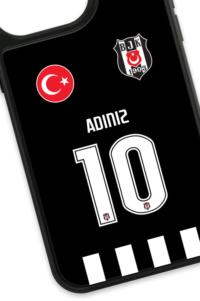 Beşiktaş Kişiye Özel Siyah Forma iPhone 14 Pro Cam Kılıf