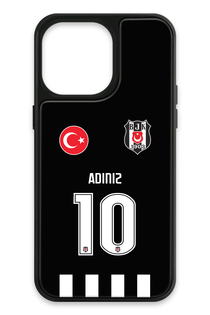 Beşiktaş Kişiye Özel Siyah Forma iPhone 14 Pro Max Cam Telefon Kılıfı