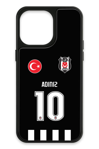Beşiktaş Kişiye Özel Siyah Forma iPhone 14 Pro Max Cam Telefon Kılıfı