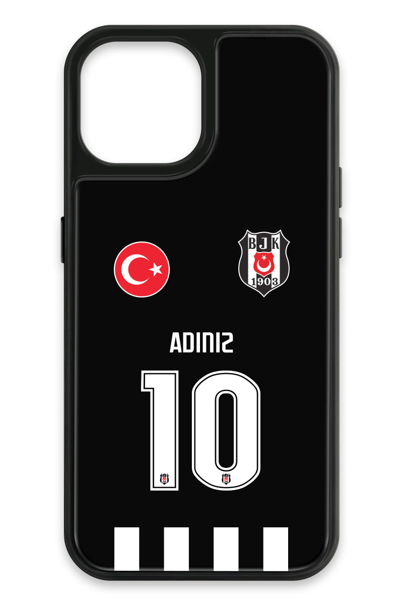 Beşiktaş Kişiye Özel Siyah Forma iPhone 15 Cam Telefon Kılıfı