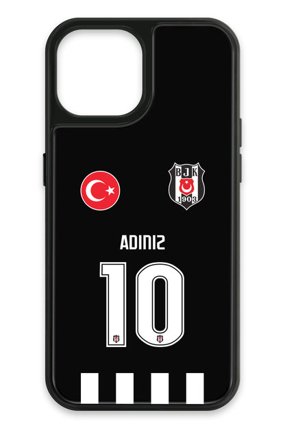 Beşiktaş Kişiye Özel Siyah Forma iPhone 15 Cam Telefon Kılıfı