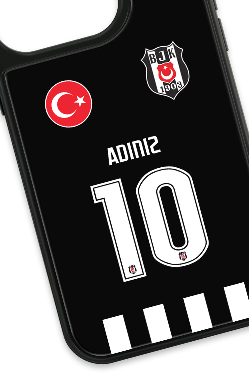 Beşiktaş Kişiye Özel Siyah Forma iPhone 15 Pro Cam Kılıf