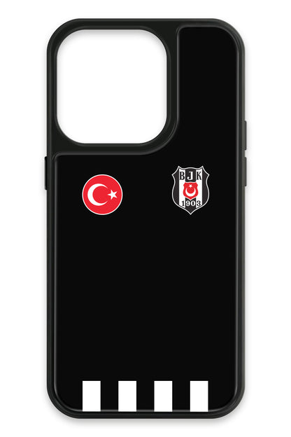 Beşiktaş Kişiye Özel Siyah Forma iPhone 15 Pro Cam Kılıf