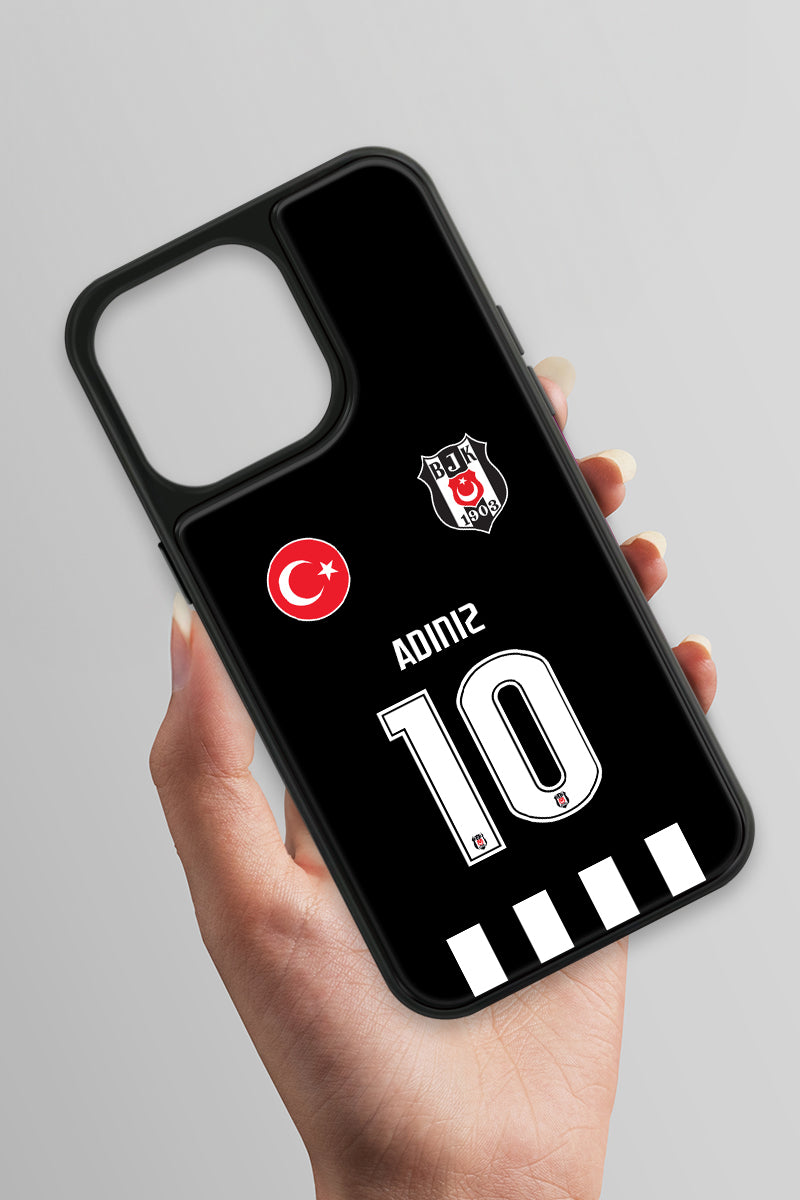 Beşiktaş Kişiye Özel Siyah Forma iPhone 15 Pro Max Cam Kılıf