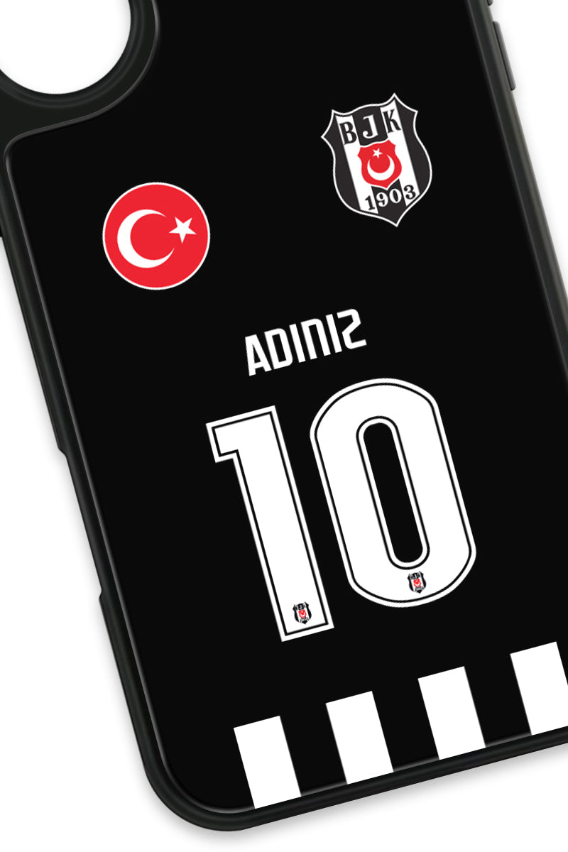 Beşiktaş Kişiye Özel Siyah Forma iPhone 16 Cam Kılıf