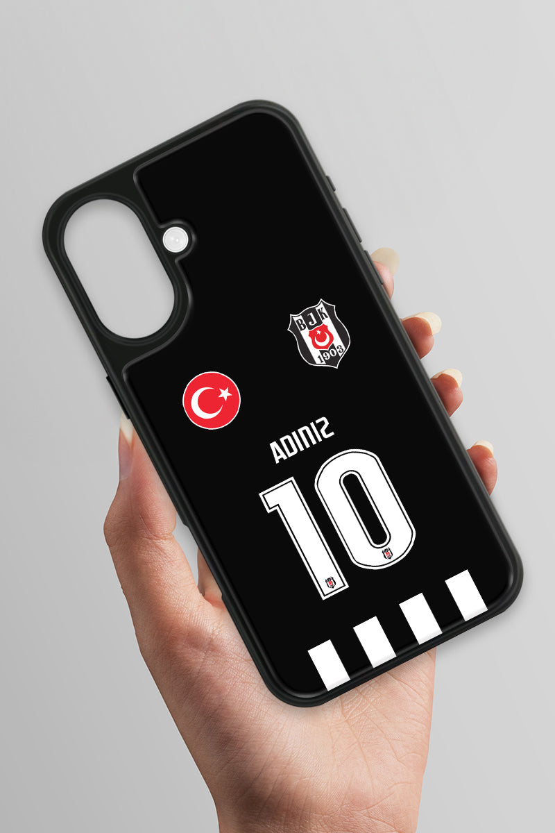 Beşiktaş Kişiye Özel Siyah Forma iPhone 16 Cam Kılıf