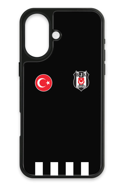 Beşiktaş Kişiye Özel Siyah Forma iPhone 16 Cam Kılıf