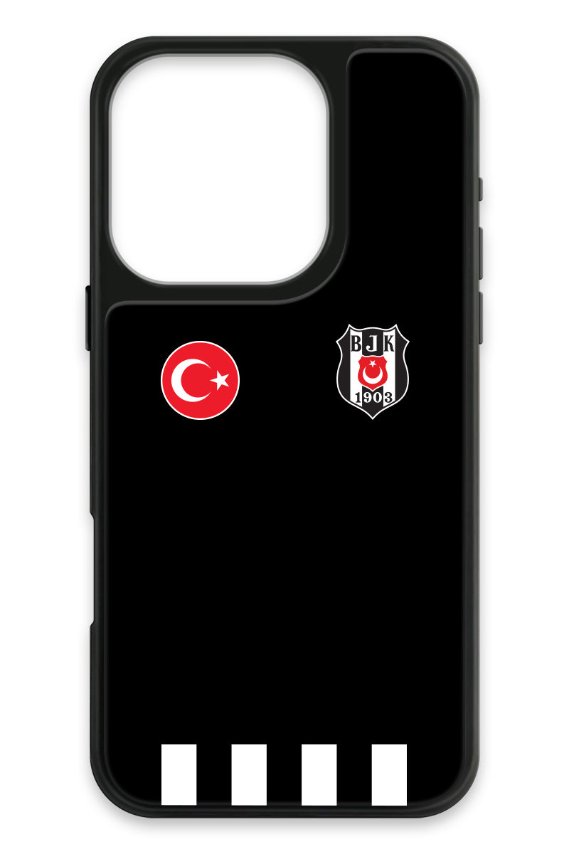 Beşiktaş Kişiye Özel Siyah Forma iPhone 16 Pro Cam Kılıf
