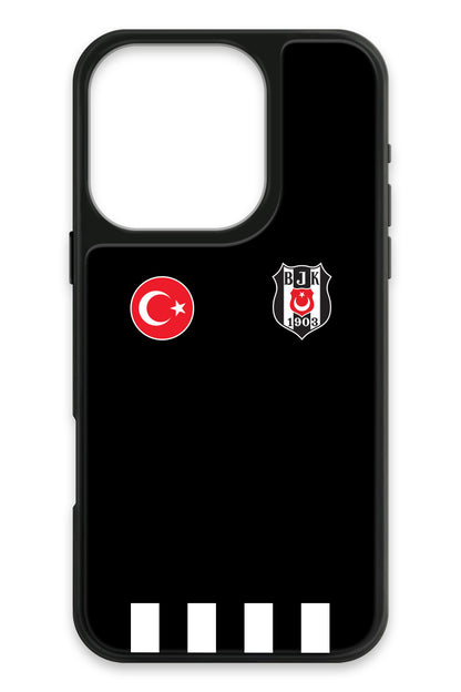 Beşiktaş Kişiye Özel Siyah Forma iPhone 16 Pro Cam Kılıf