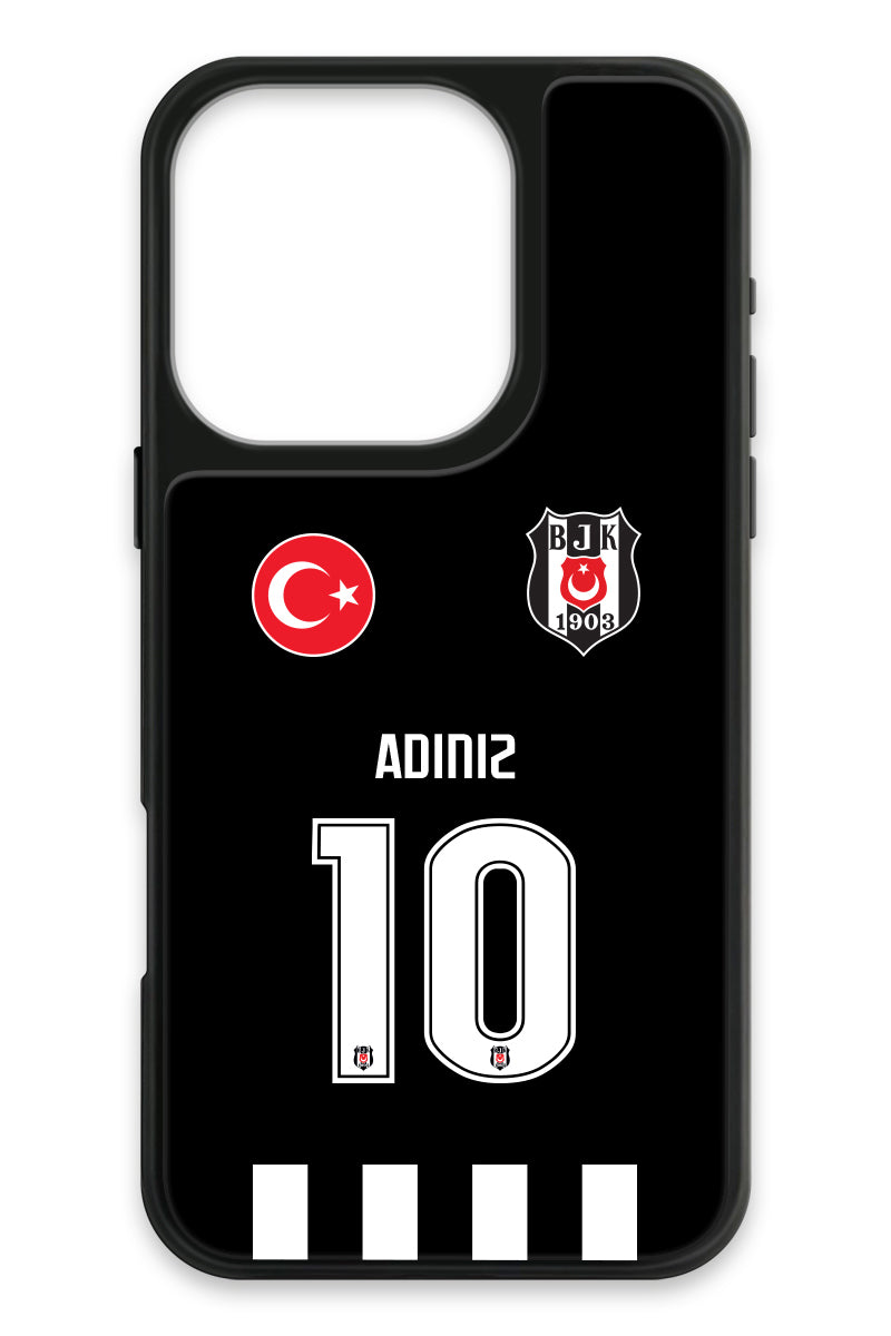 Beşiktaş Kişiye Özel Siyah Forma iPhone 16 Pro Cam Telefon Kılıfı