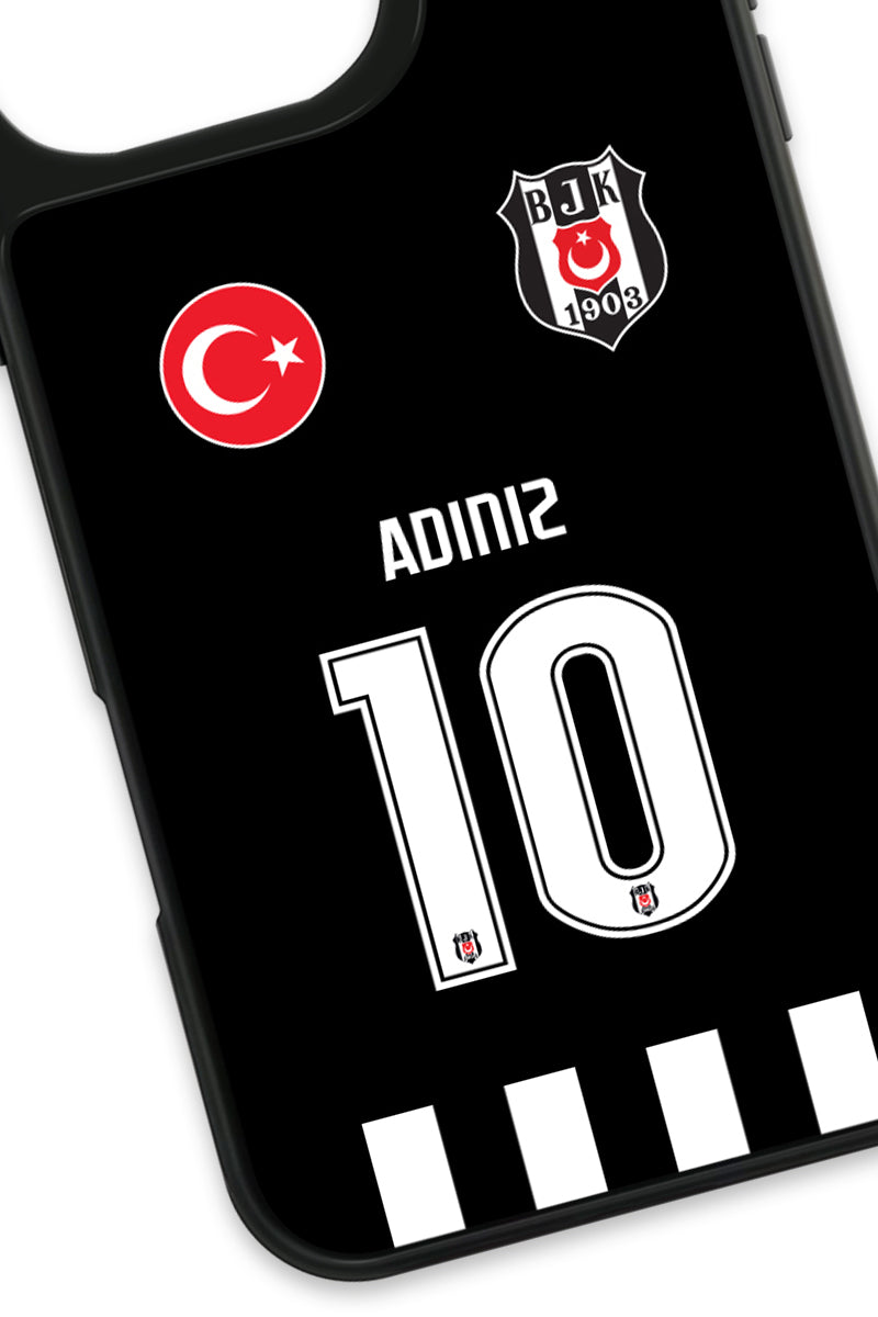 Beşiktaş Kişiye Özel Siyah Forma iPhone 16 Pro Max Cam Kılıf
