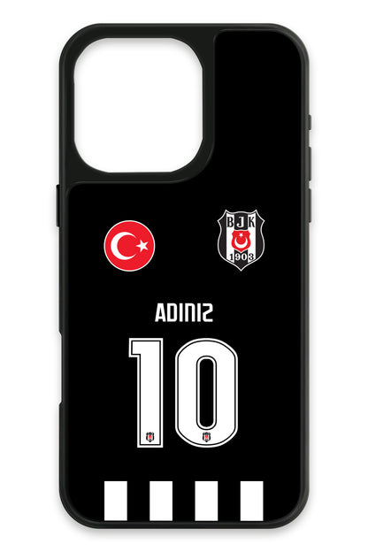 Beşiktaş Kişiye Özel Siyah Forma iPhone 16 Pro Max Cam Telefon Kılıfı