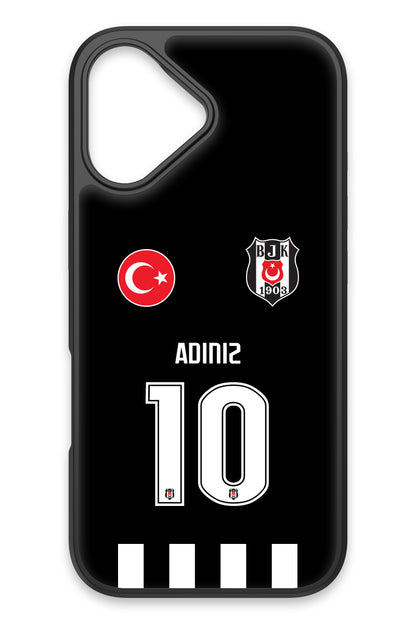 Beşiktaş Kişiye Özel Siyah Forma iPhone 17 Cam Telefon Kılıfı