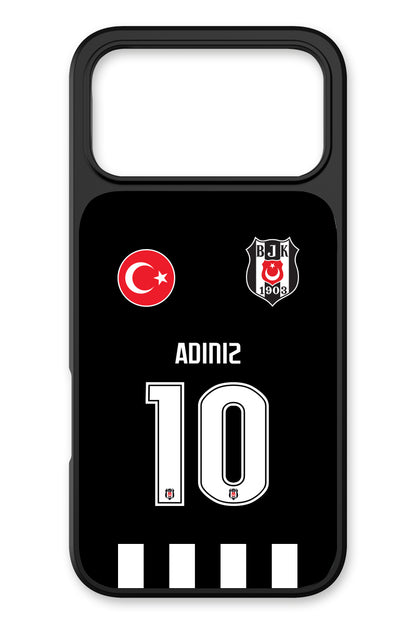 Beşiktaş Kişiye Özel Siyah Forma iPhone 17 Pro Max Cam Telefon Kılıfı