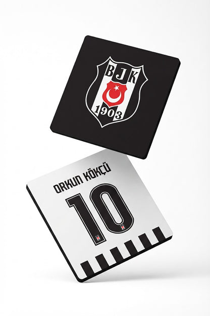 Orkun Kökçü 10 Forma ve Beşiktaş Arma Ahşap Bardak Altlığı