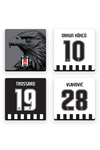 Beşiktaş Oyuncular-1 Ahşap Bardak Altlığı 4'lü Set