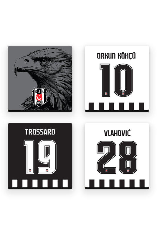 Beşiktaş Oyuncular-1 Ahşap Bardak Altlığı 4'lü Set